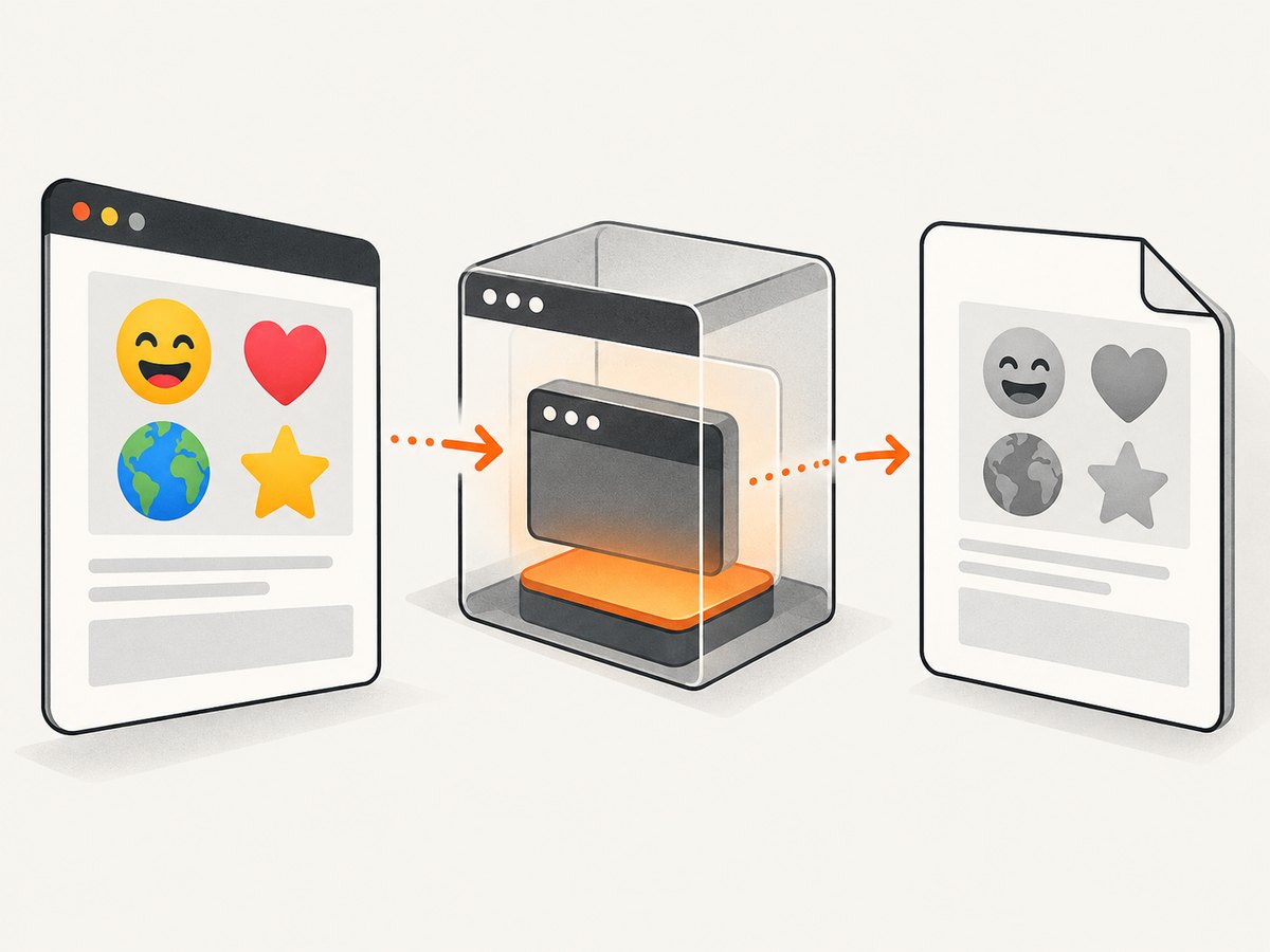 PDF capture combines CSS media rules, font loading, and the operating system’s emoji fallback chain.