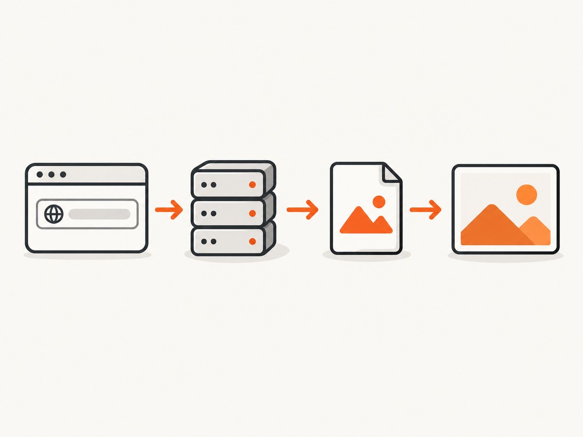 Trace the image from the resolved URL through the HTTP response to the rendered page.
