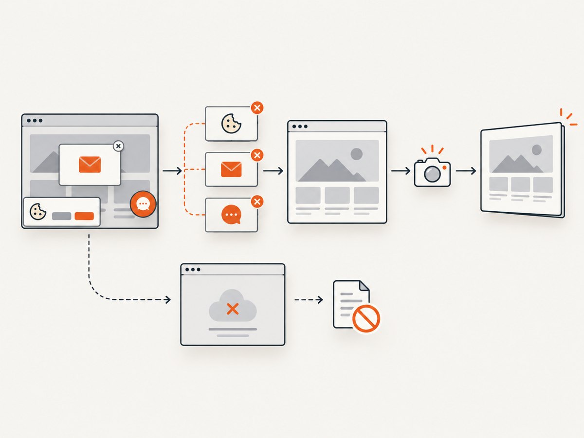 ScreenshotNeo removes common overlays before capture and distinguishes failed or blank pages from billable shots.