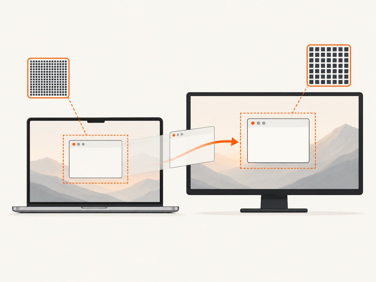 Display arrangement and output scale can change when a window moves between monitors.