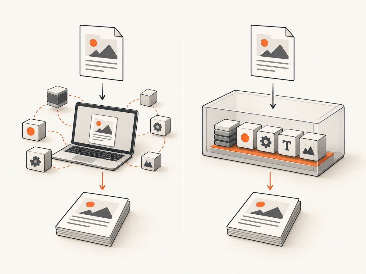 A distribution-specific container keeps wkhtmltopdf libraries and fonts together.