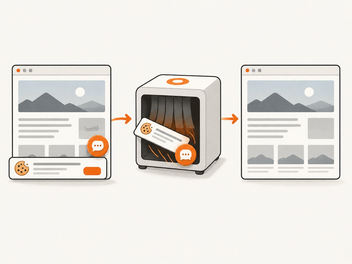 For authorized website captures, ScreenshotNeo can remove consent banners and common overlays before returning an image.