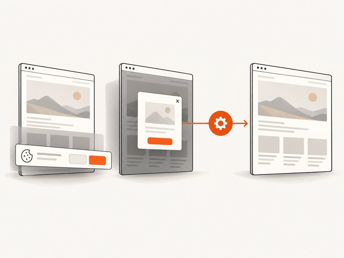 A screenshot service can clean page overlays before capture.
