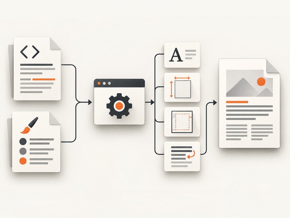 Print media, loaded fonts, and explicit PDF options all shape the final page layout.