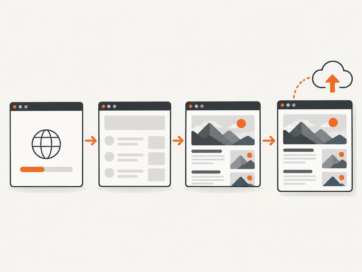 A reliable snapshot waits for navigation, application data, fonts, and lazy content before uploading.