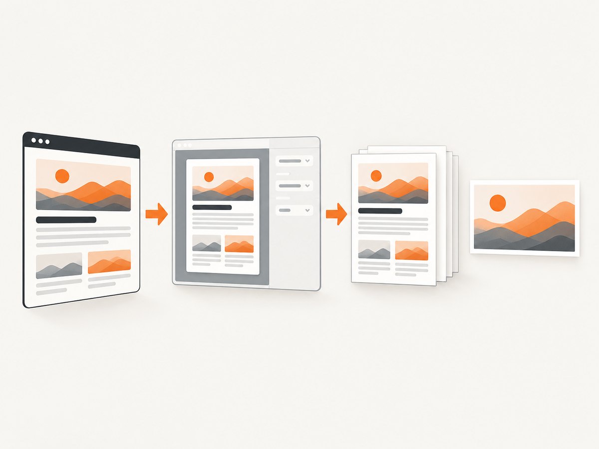 PDF printing and screenshot capture produce different kinds of output.