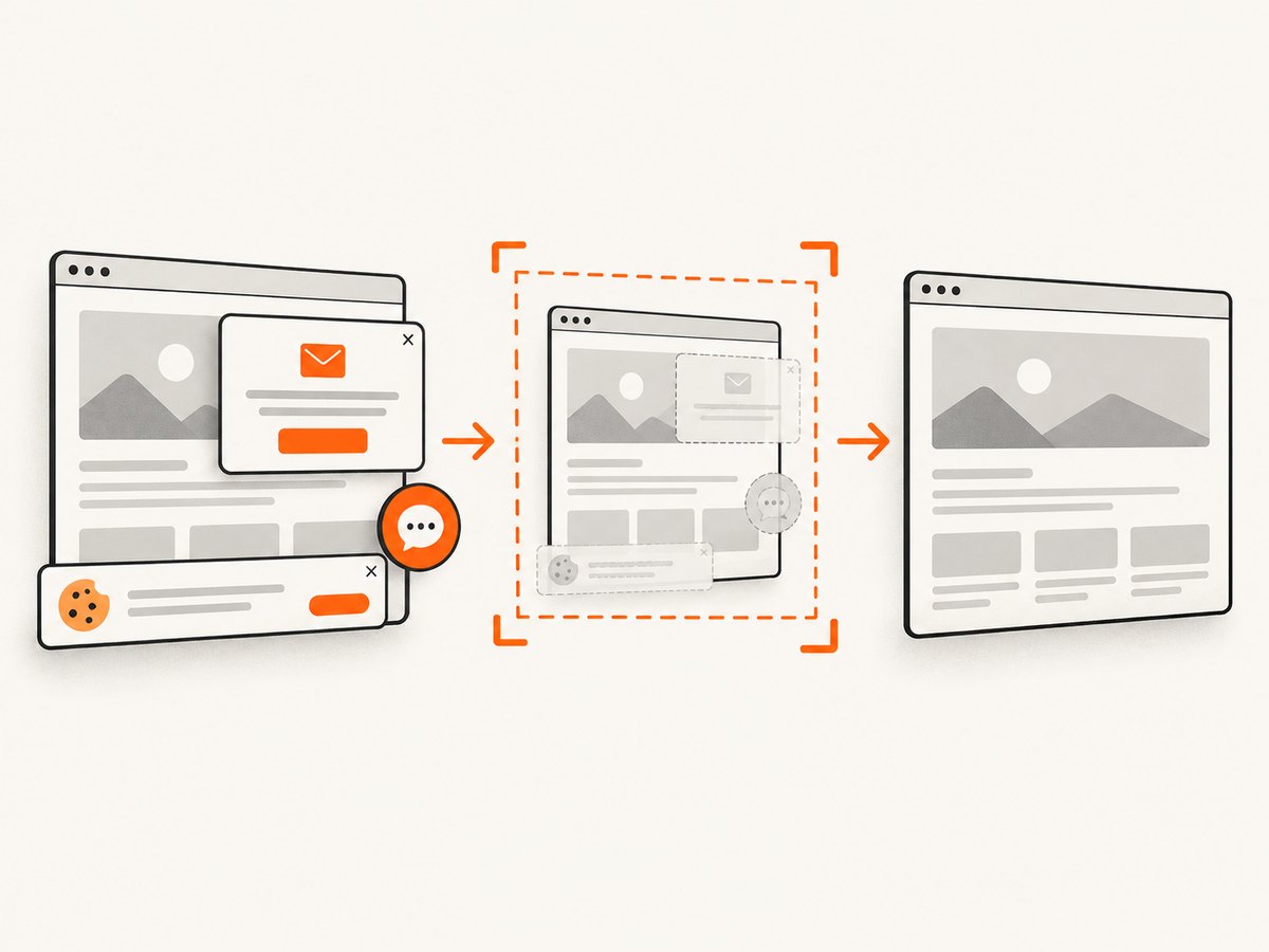 A capture service can remove common overlays before producing the screenshot.