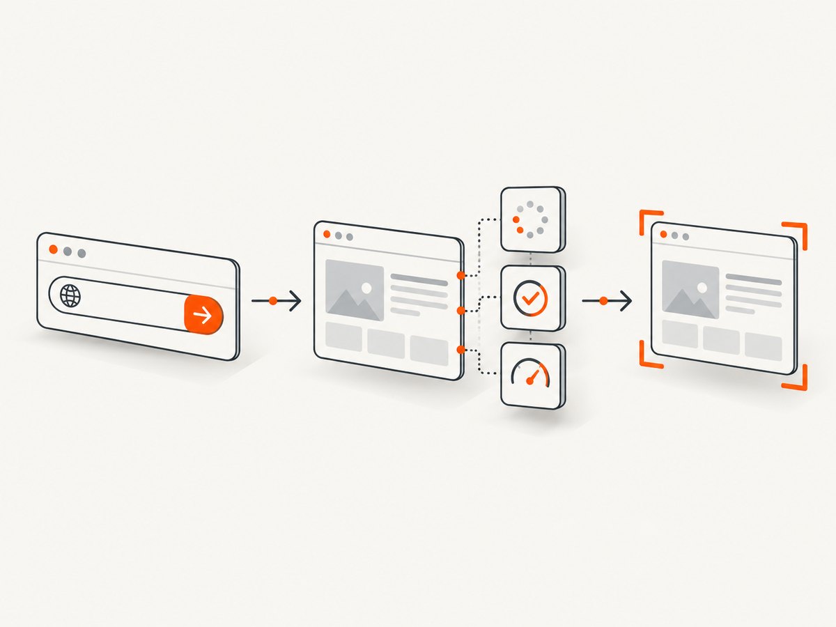 Separate navigation, page readiness, and screenshot capture so each failure has a clear cause.
