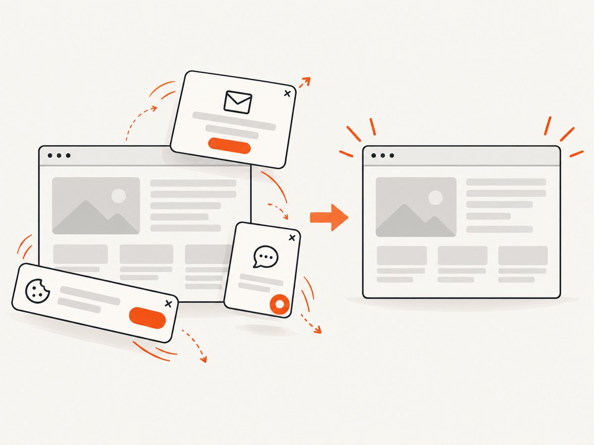 A capture pipeline can remove consent banners and overlays before producing the screenshot.