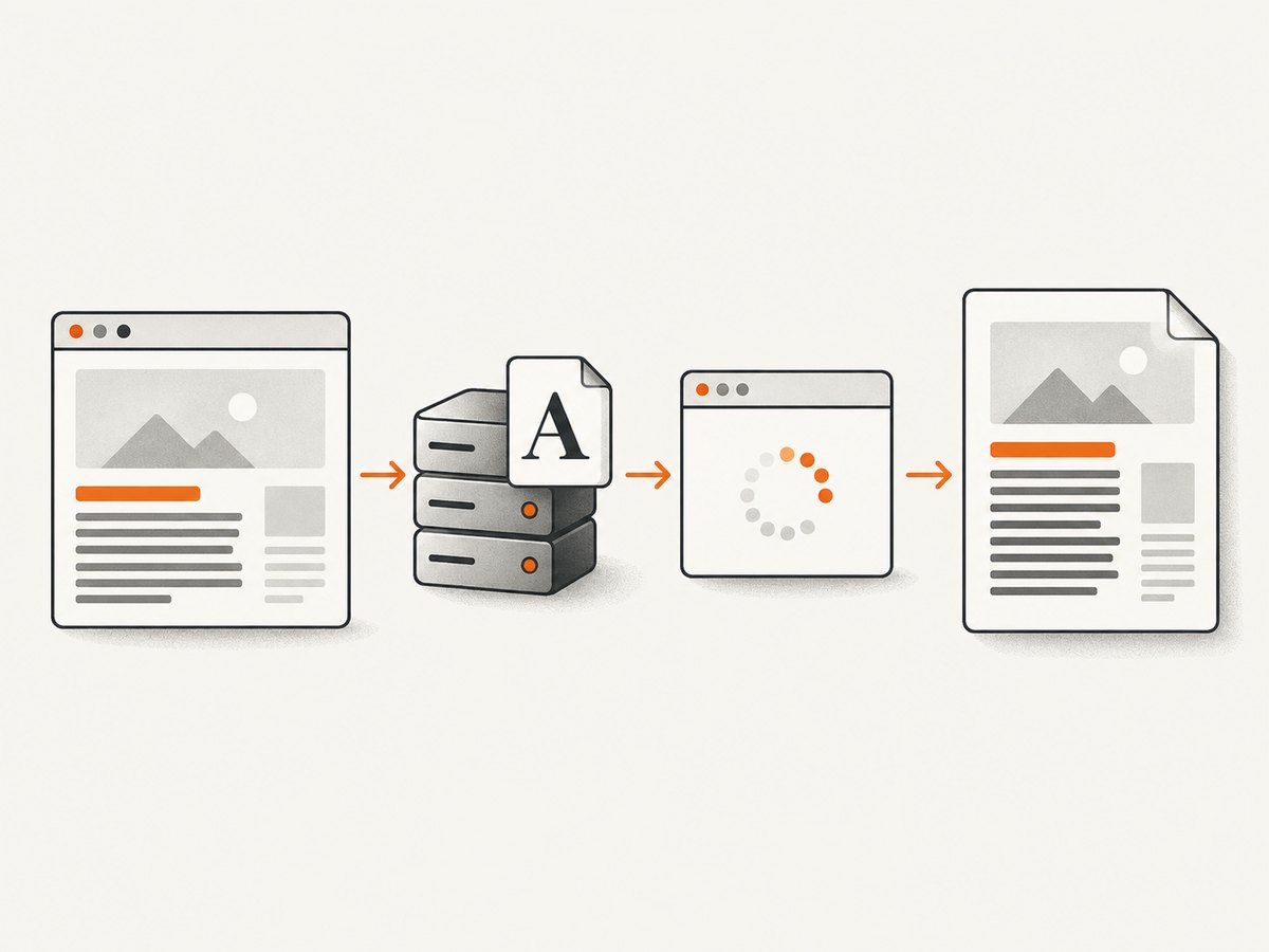 Wait for the page’s fonts to load before asking Puppeteer to produce the PDF.