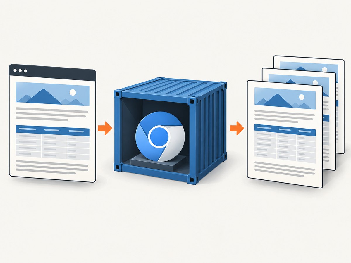 The container’s Chromium build and print settings determine how the table is paginated into PDF pages.