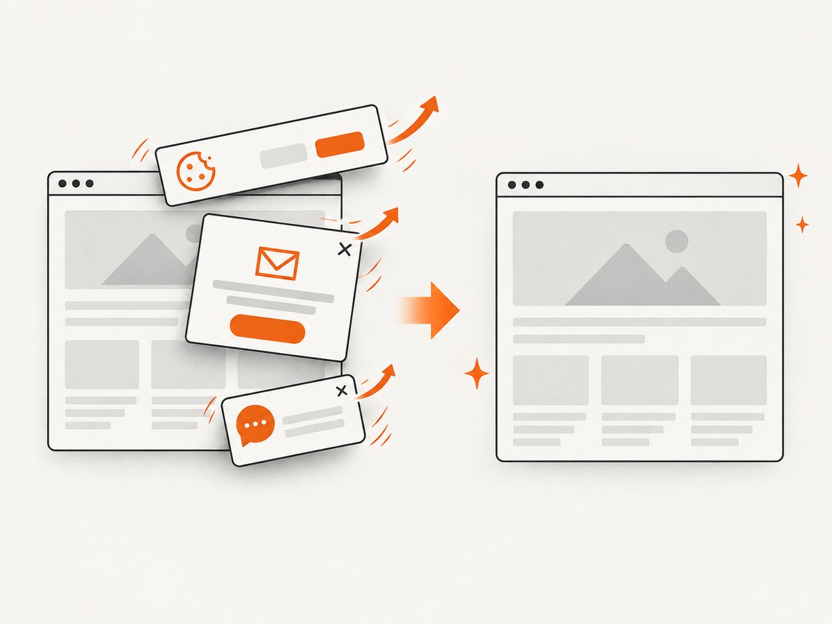 ScreenshotNeo removes common consent and overlay elements before capture.