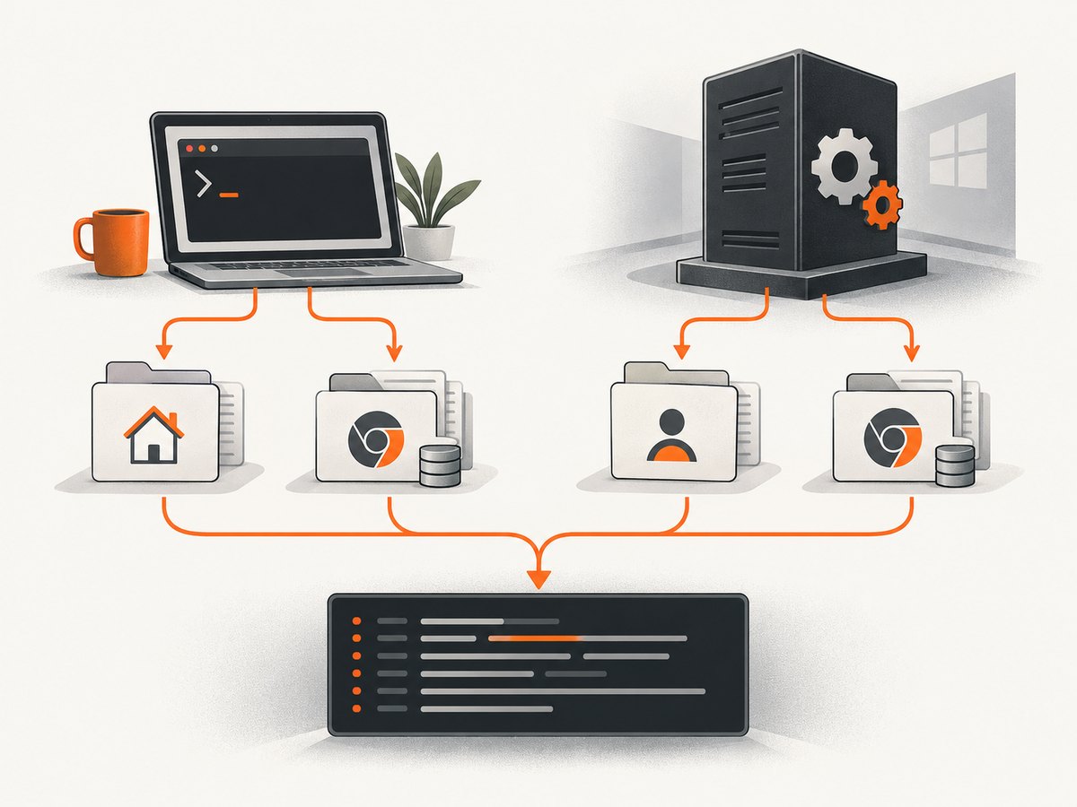 The service identity can resolve different browser and cache paths from the interactive account.