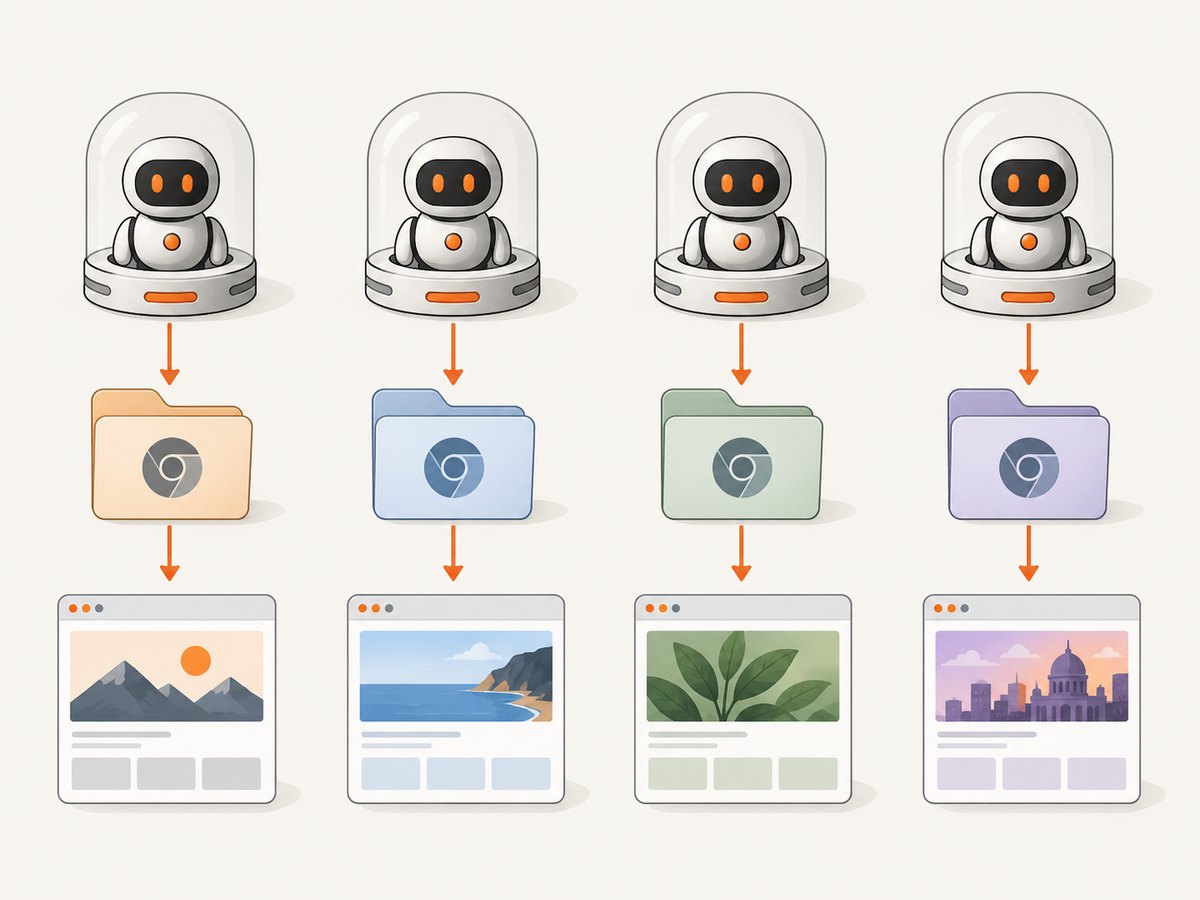 Per-worker browser ownership and writable profiles prevent shared-state conflicts.