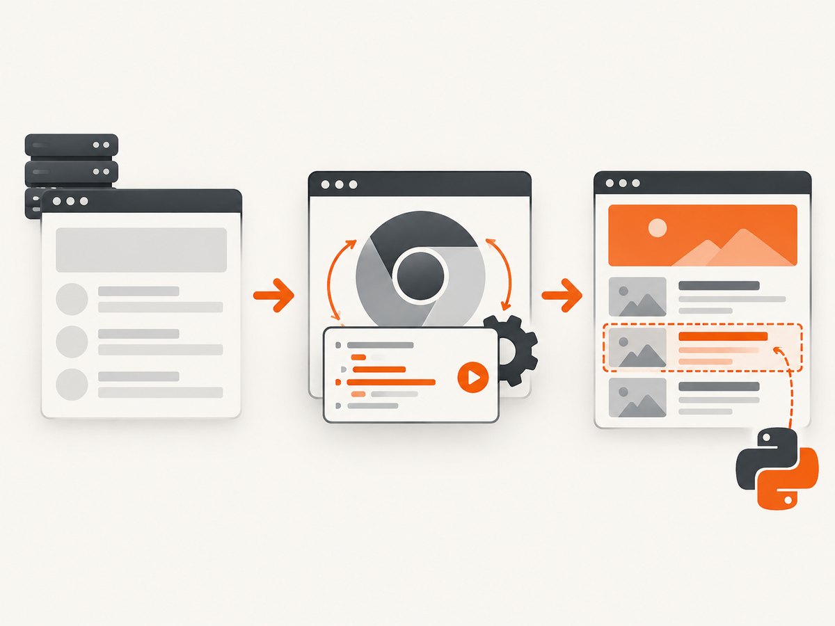 requests-html fetches the shell first, then Chromium executes JavaScript and replaces it with populated HTML.
