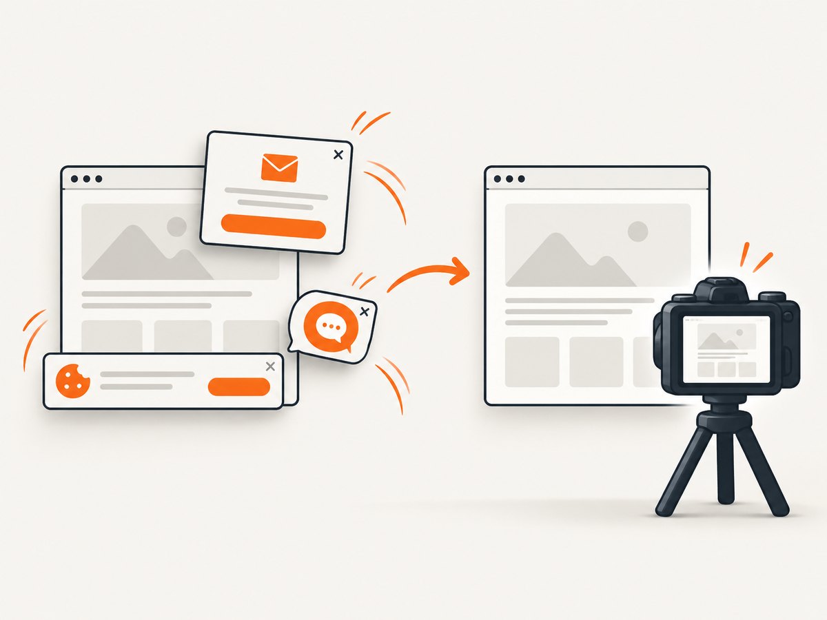 A hosted capture service can remove common overlays before producing the image.