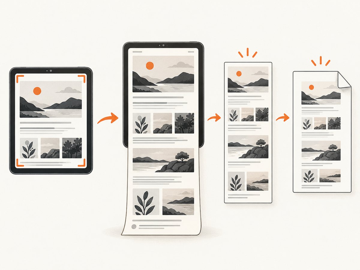 On iPad, the Full Page screenshot option captures content beyond the visible screen.