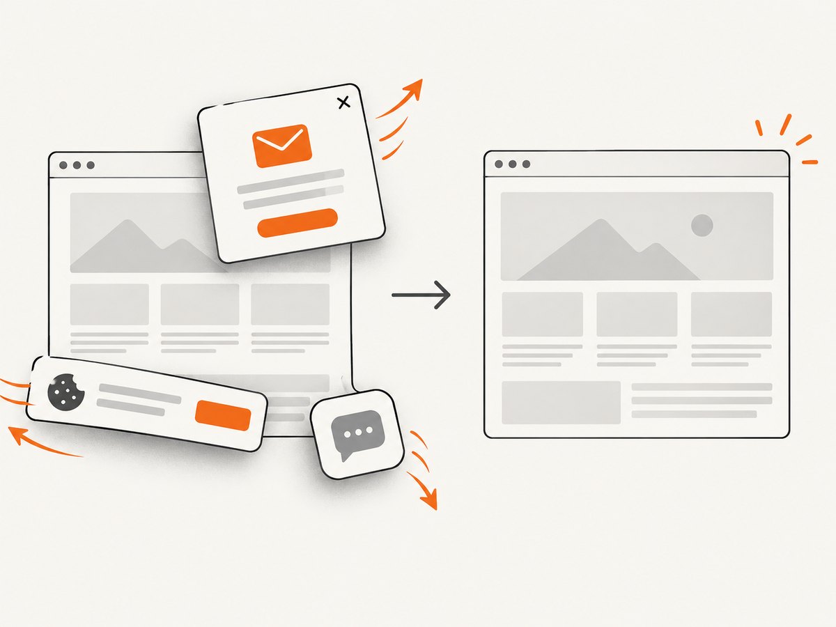 Automated capture can clear common overlays before saving the page.