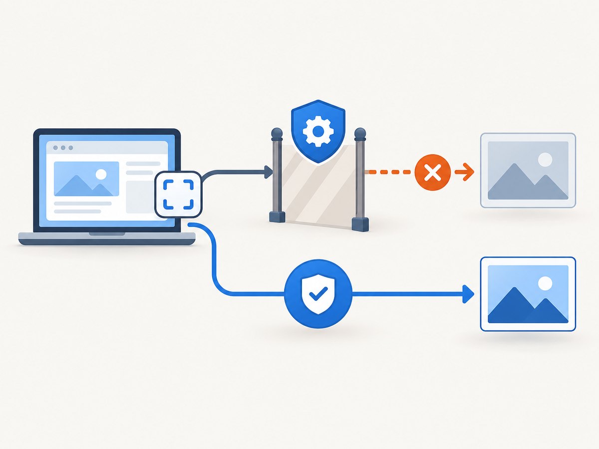 Managed browser policy can block capture across shortcuts, apps, and extensions; only an administrator can approve an exception.