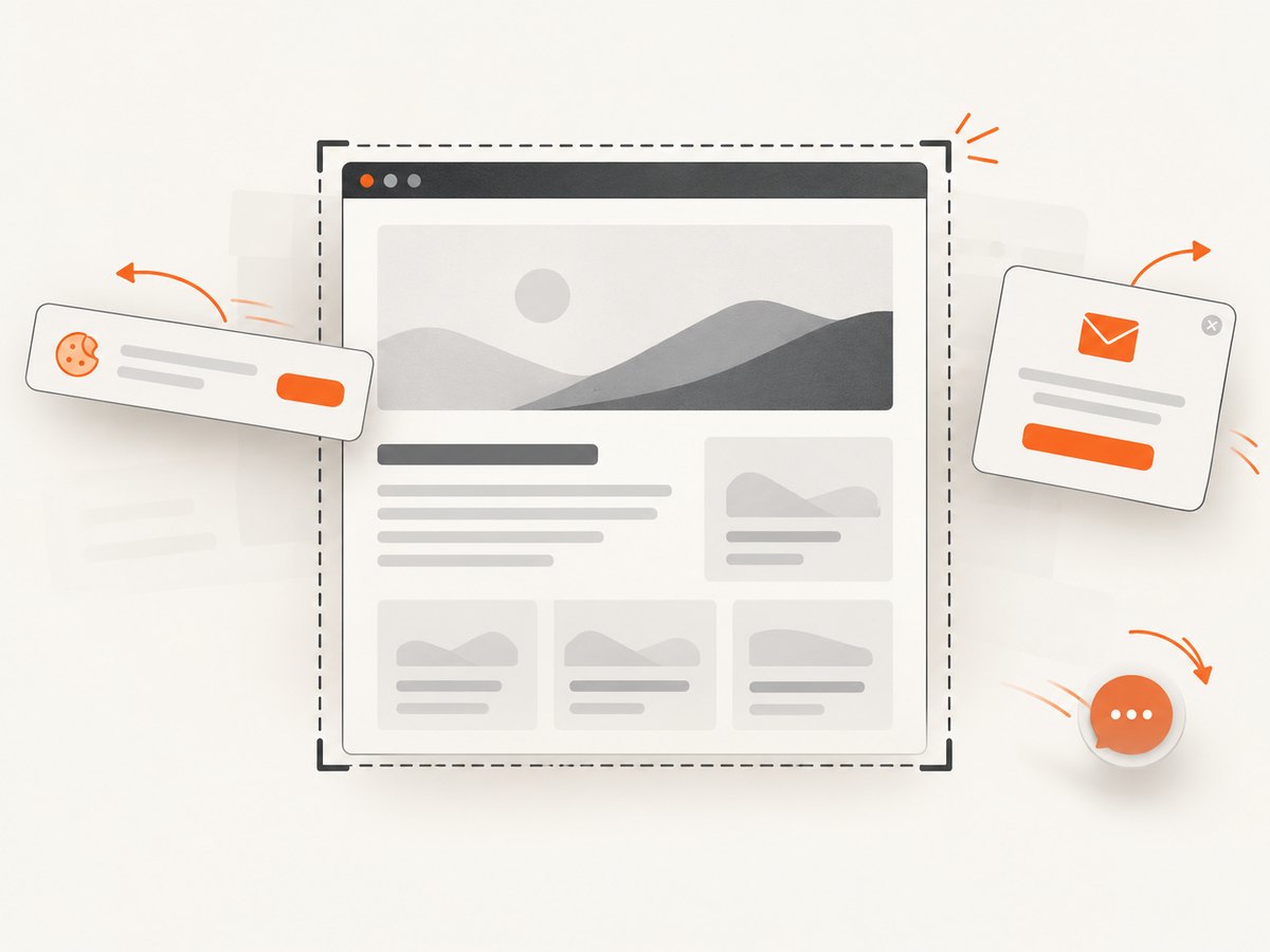 A screenshot service can remove common consent banners, popups, and chat widgets before capture.