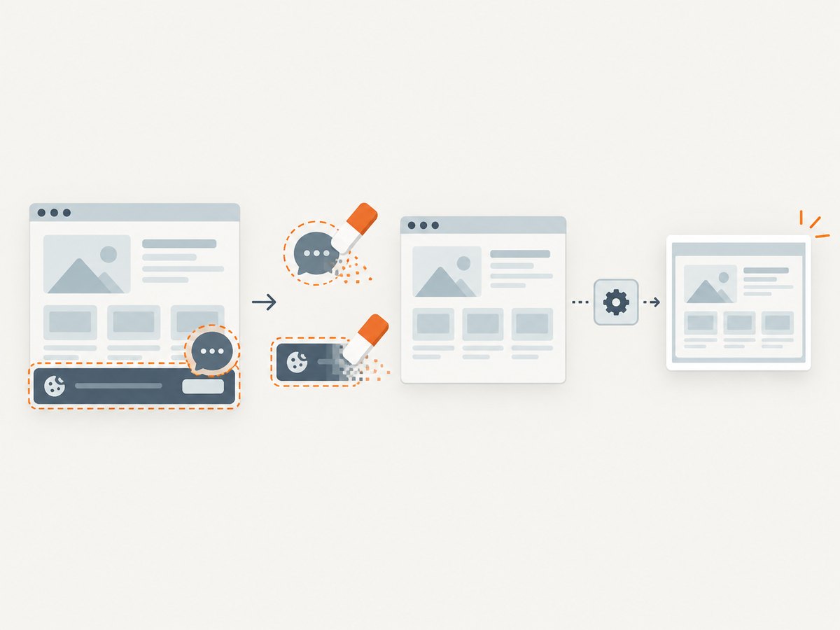 A screenshot service can remove consent UI and widgets before rendering the final image.
