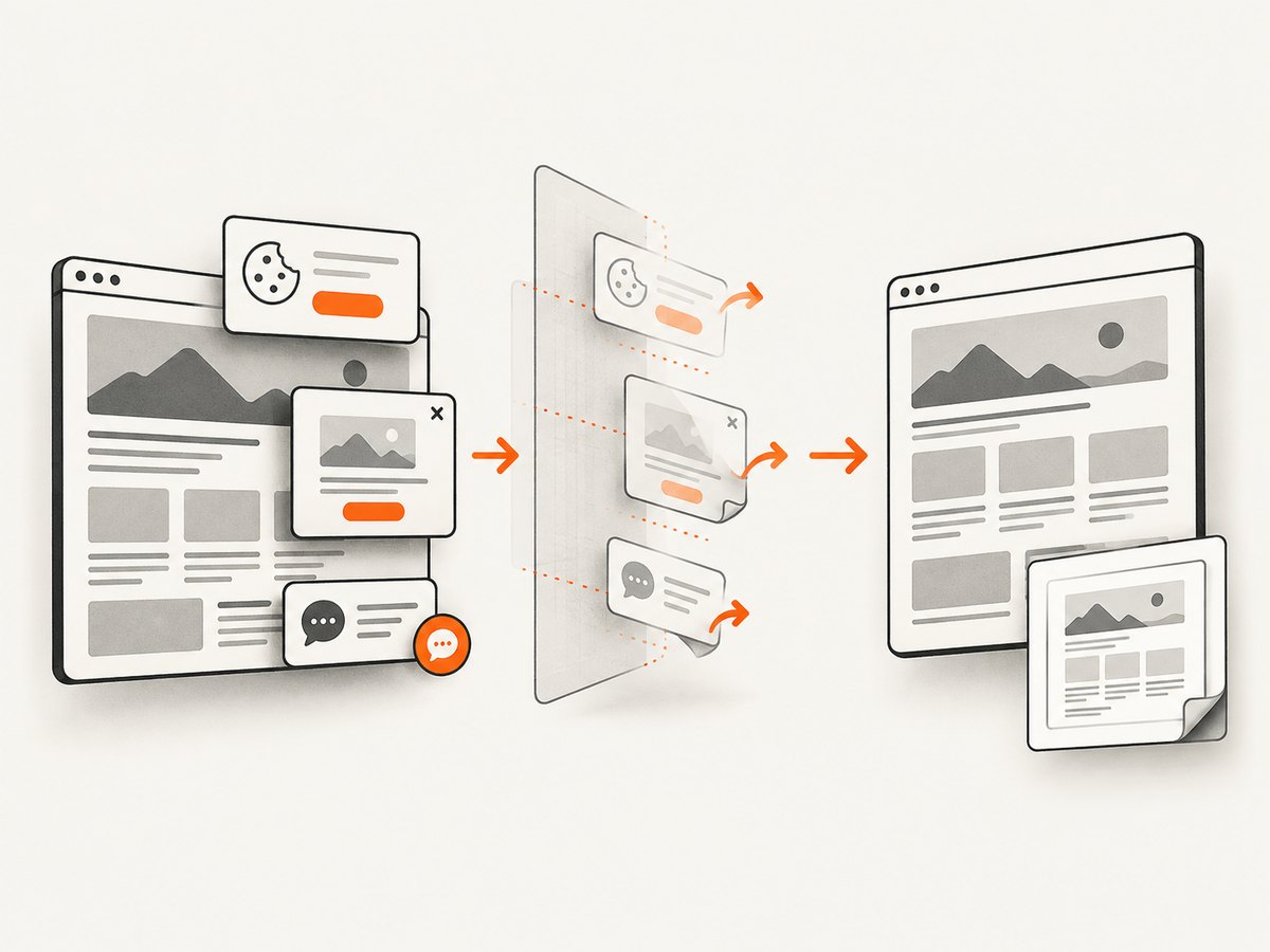 Consent elements and overlays can be removed before a screenshot is captured.