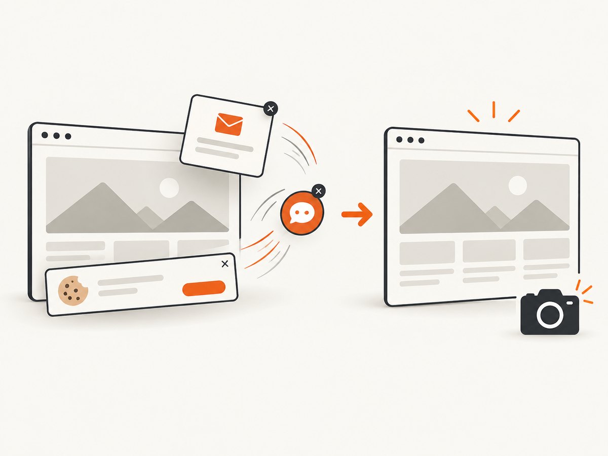 A clean capture removes overlays before recording the rendered page.