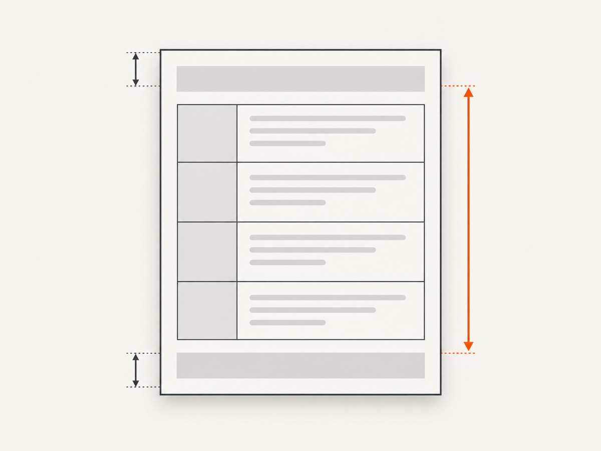Page geometry determines how many table rows can fit before a break.