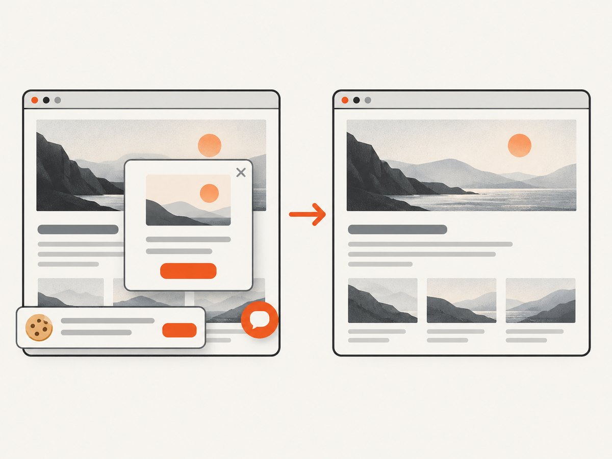 Clean capture can remove consent banners, popups, and chat widgets before taking a screenshot.