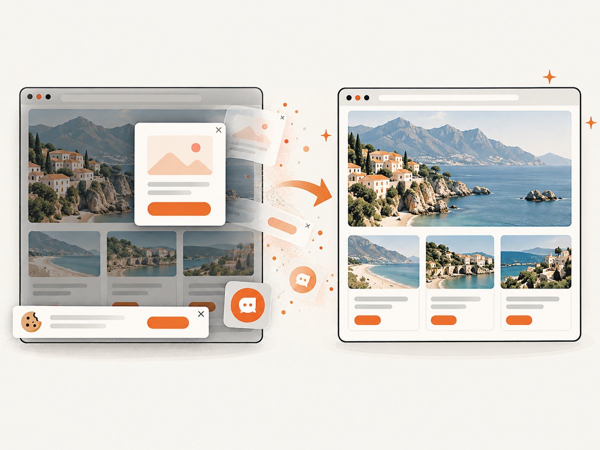 A managed screenshot service can remove common overlays before preserving the rendered page.