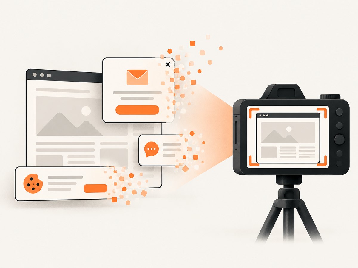 Automated capture can remove common overlays before saving the page.