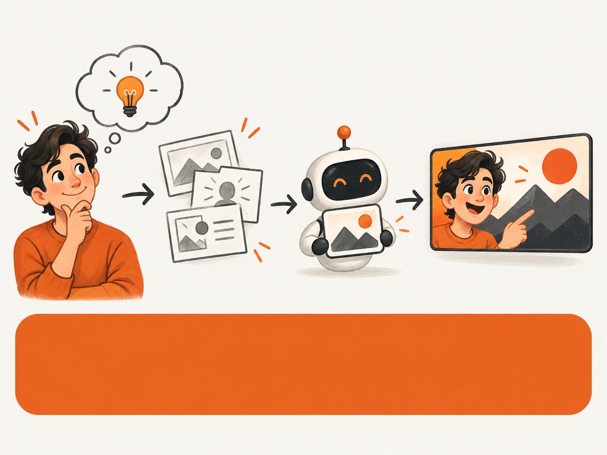 A useful AI workflow starts with one clear subject and leaves space for editable headline text.
