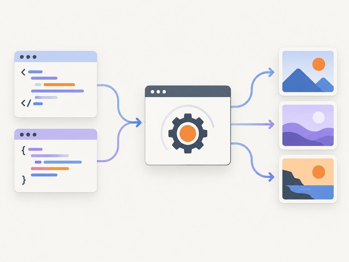 HTML and CSS are rendered by a browser engine before being exported as an image.
