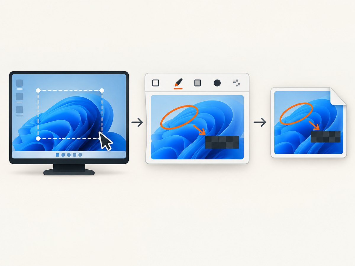 Snipping Tool keeps capture, markup, OCR, and redaction in one local workflow.