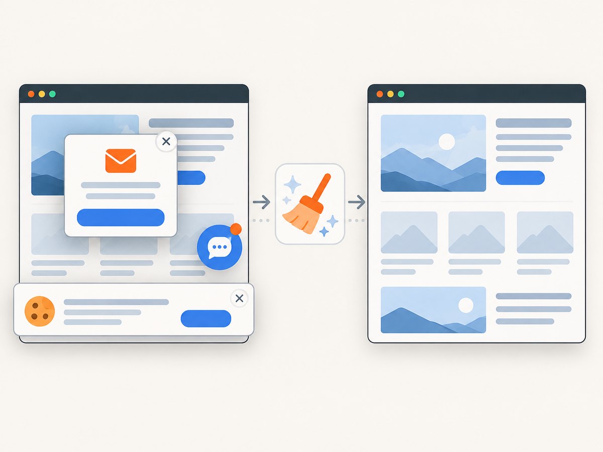 A URL screenshot service can remove common overlays before rendering the final image.