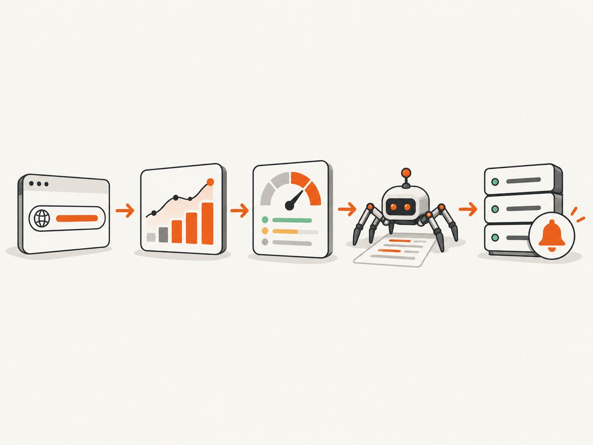 SEO monitoring combines search data, page diagnostics, audits and availability checks.