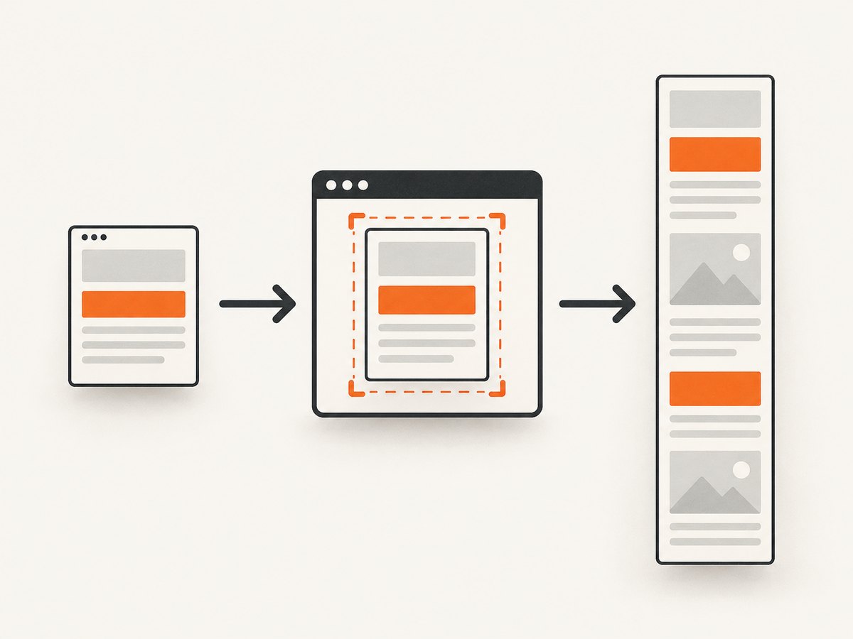 A full-page capture scrolls through a document and assembles the visible sections into one output.