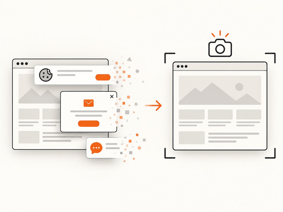 Consent banners and overlays can obscure a full-page capture unless they are handled first.
