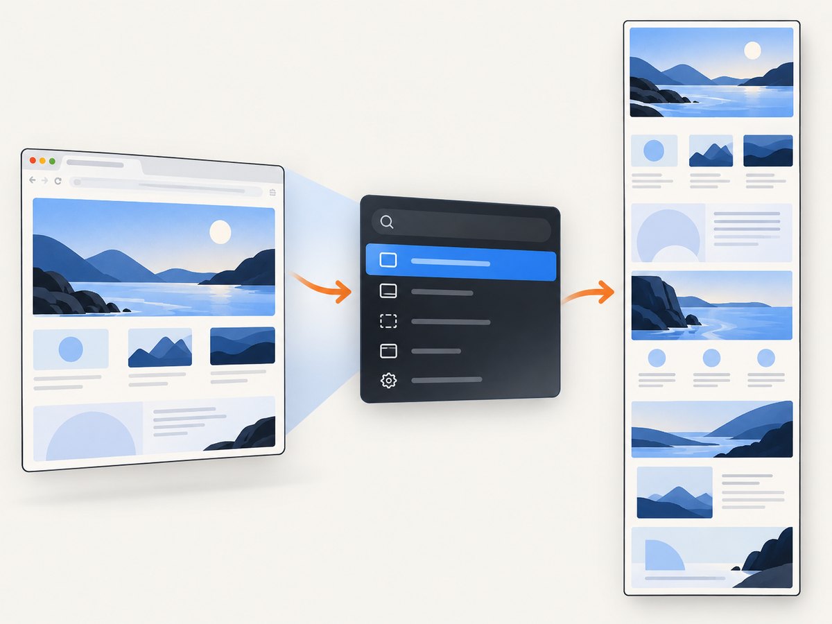 Chrome's DevTools command turns the rendered document into one full-page image.