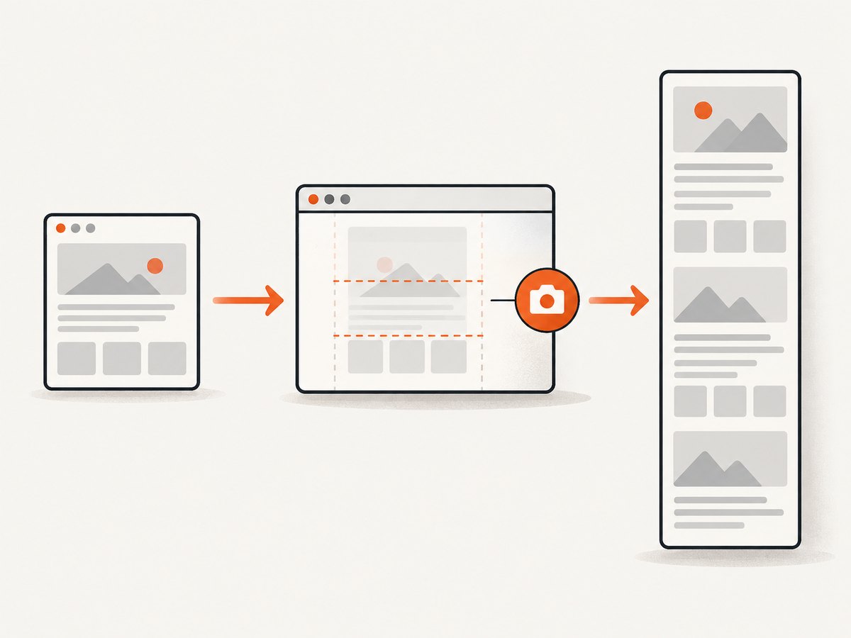 A full-page capture turns a URL and browser state into one image of the page extent.