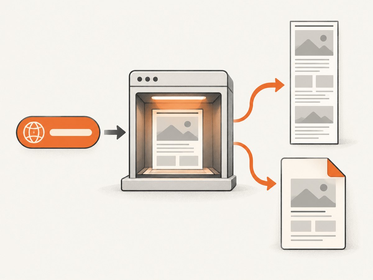 An API workflow turns a URL into a repeatable screenshot or PDF for applications and automations.