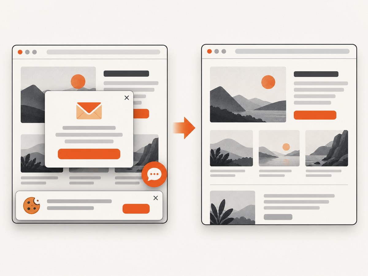 Automated capture can remove common overlays before saving the page image.