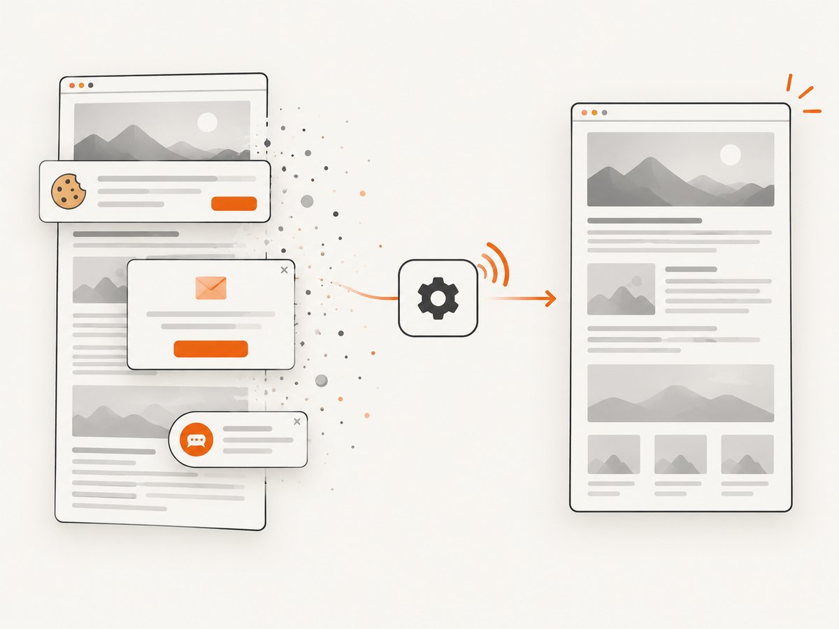 An automated capture service can clean common overlays before rendering the page.