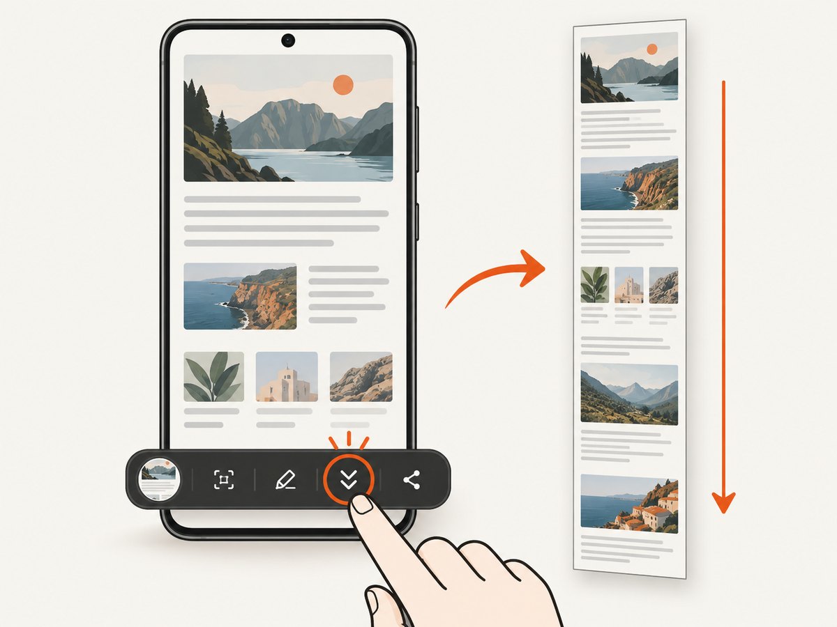 Scroll capture extends a normal screenshot a section at a time.