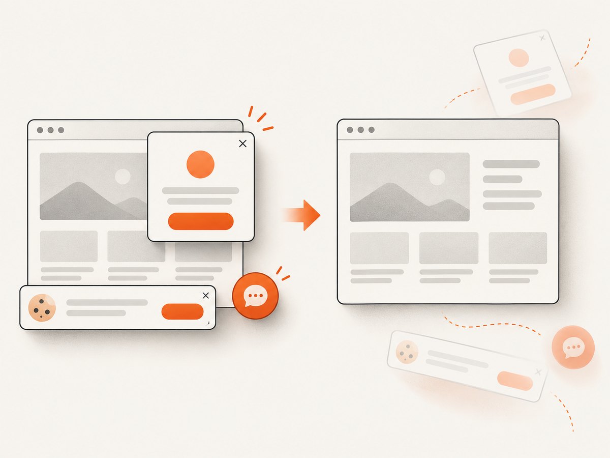 Cleanup steps can remove consent banners and other overlays before an automated shot.