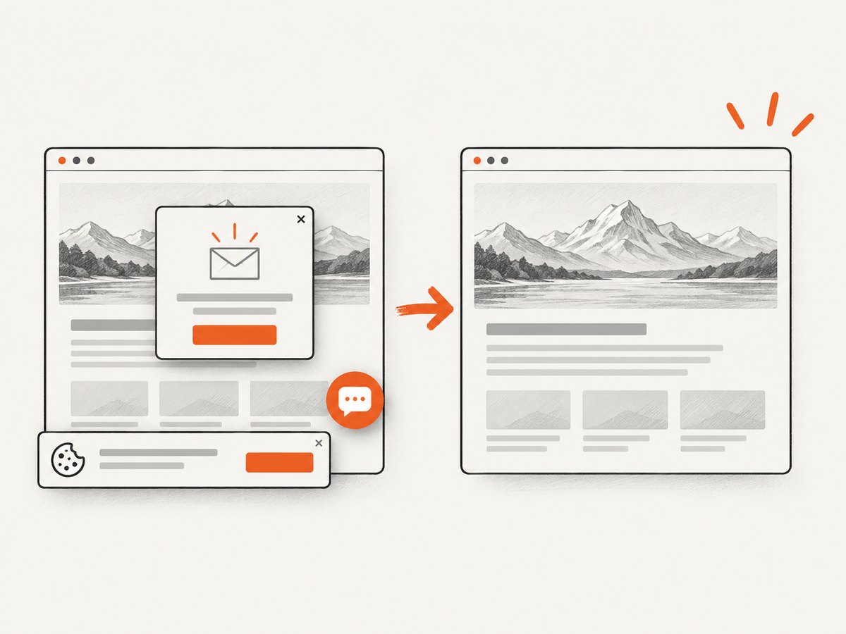 Automated website capture can remove common overlays before producing the image.