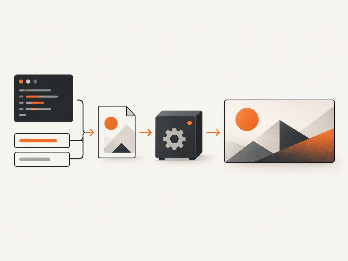 A parameterized Bash script fills an SVG template and renders the final social image.