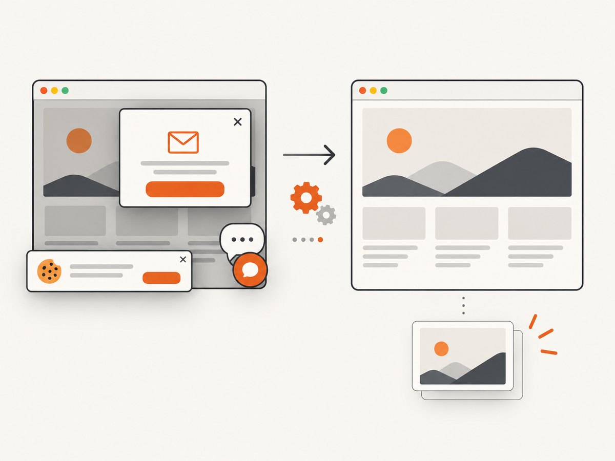 A clean capture removes common overlays before the page is rendered as an image.