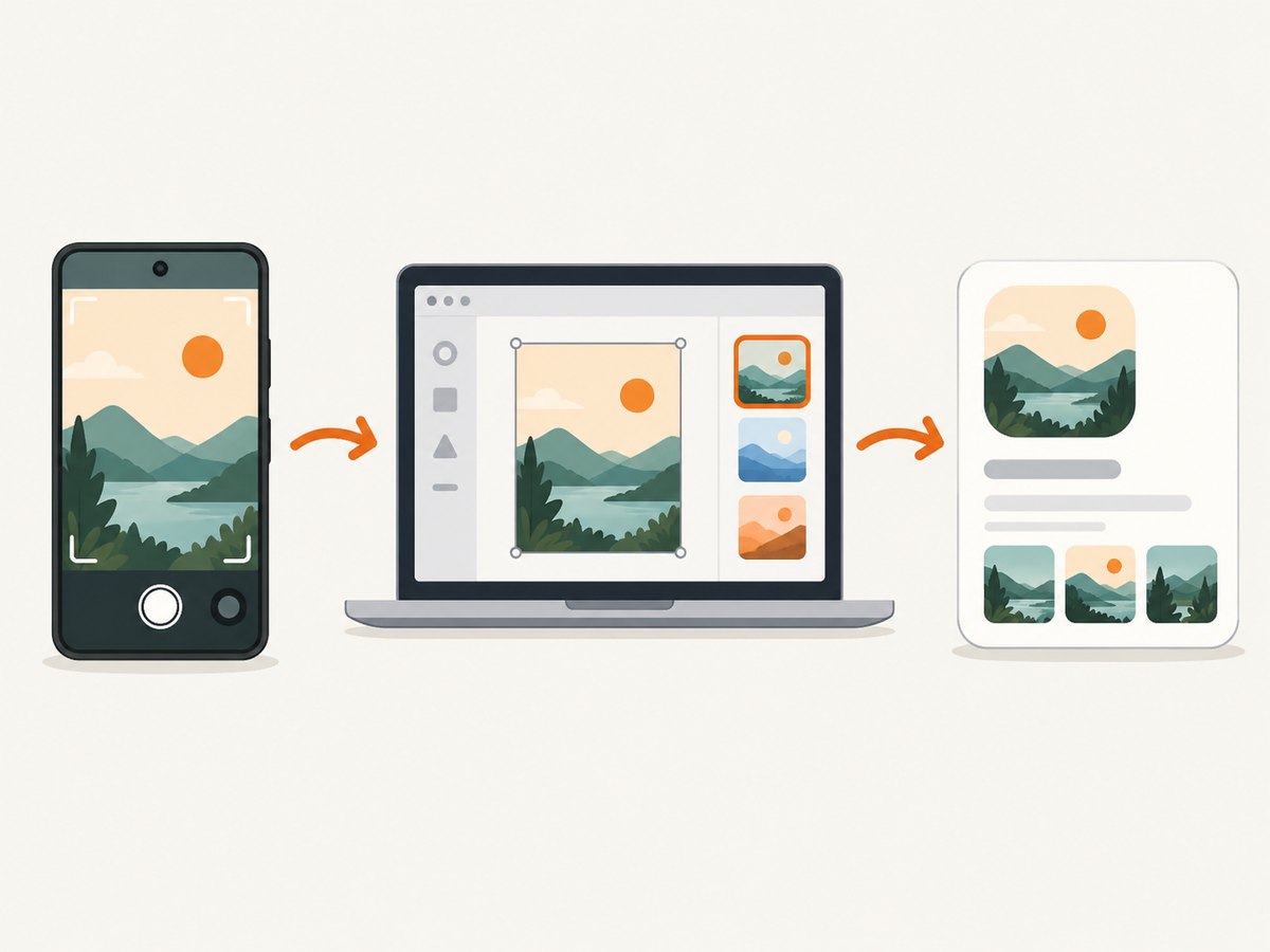 Capture authentic app screens, arrange them online, then validate before uploading to Play Console.