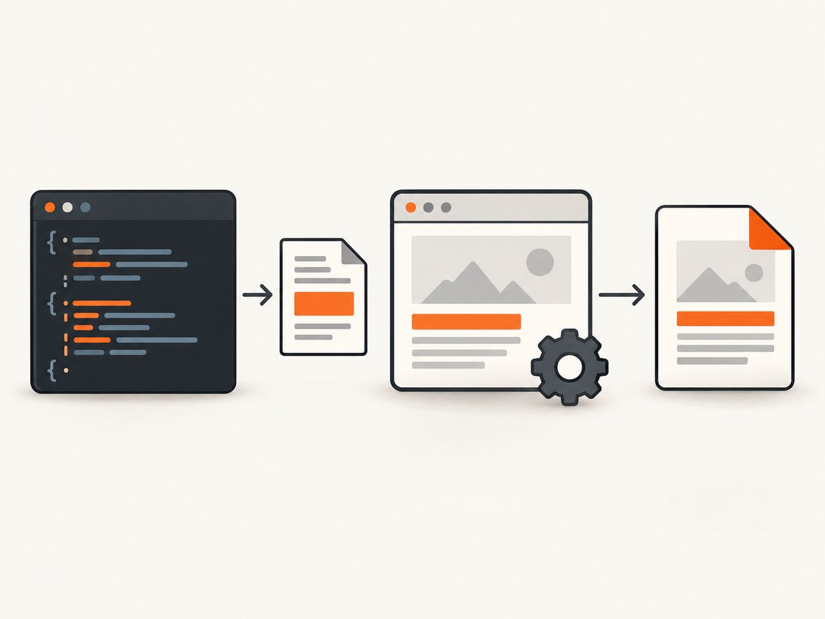 The basic PuppeteerSharp pipeline: create a page, render it in headless Chrome, and save the PDF.
